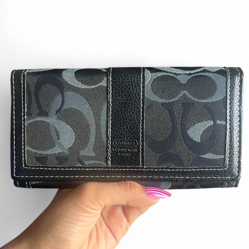 COACH Vintage Black Signature Jacquard Flap Wallet